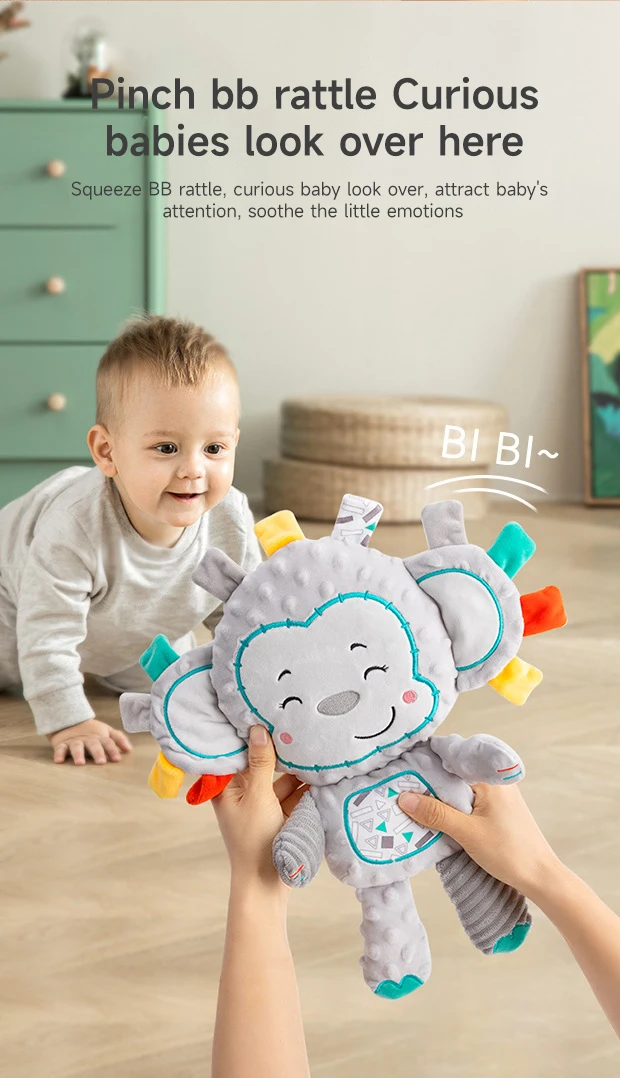 Baby Plush Bell Rattles Toy Baby Tags Stuffed Animal Soft Toy Built-in Rattles Sensory Elephant Plush Bell Toys Sleep Plush Gift