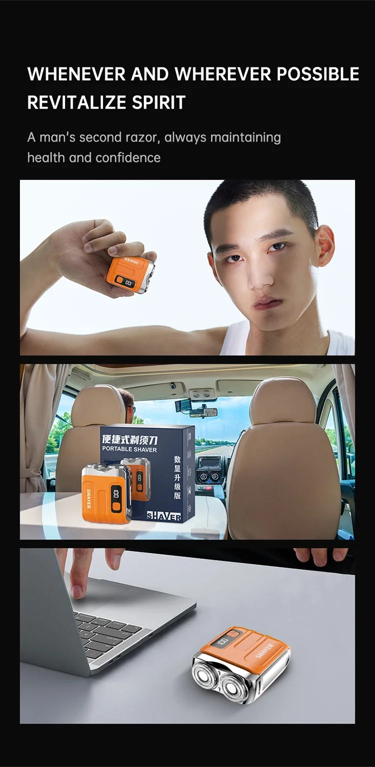 Outdoor Travel Use Magnetic Detachable Cutter Head Razor Double Floating Head Mini Waterproof Portable Electric Shaver for Men