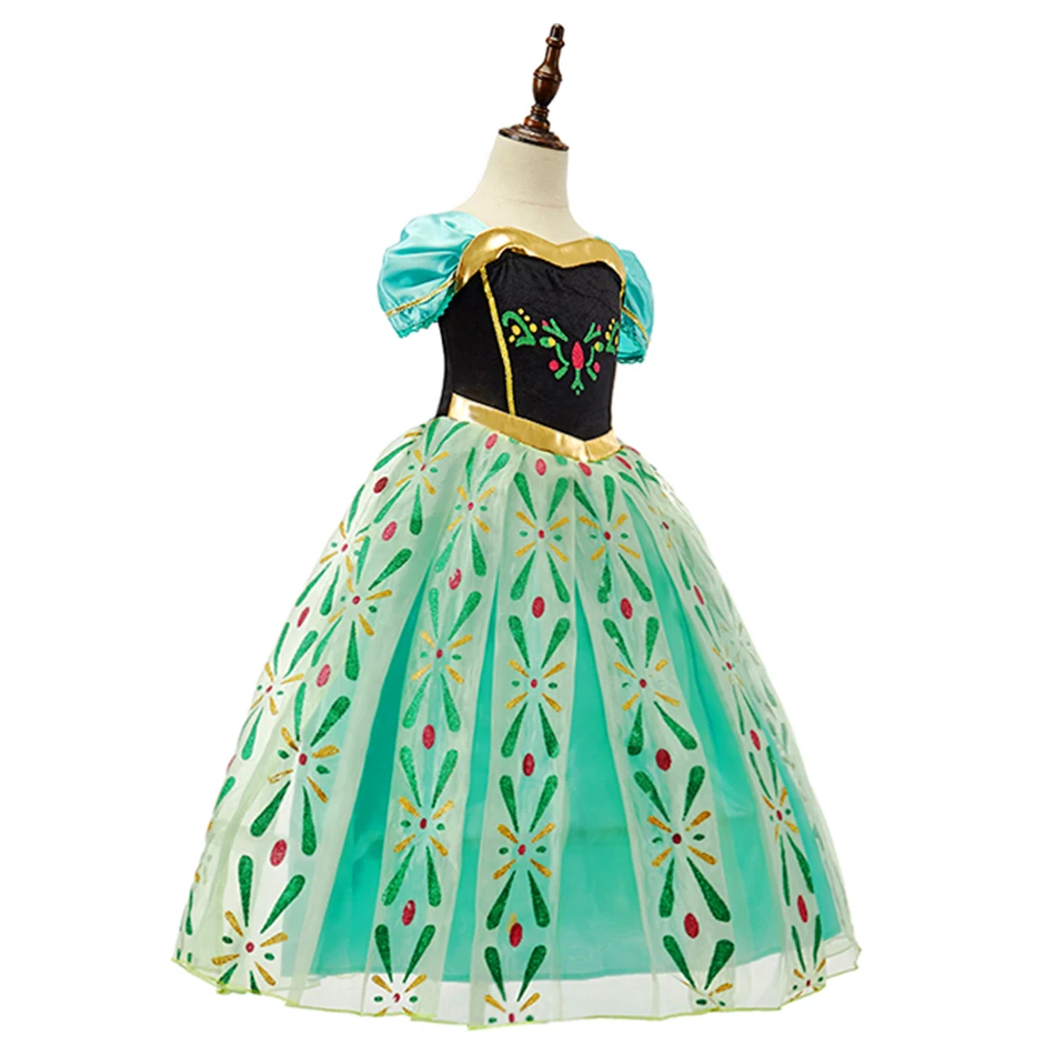 Girls Princess Dress Kids Snow Queen Cosplay Costume Halloween Party Dress Up Outfit with Wig Headband Accessories Set Book Week