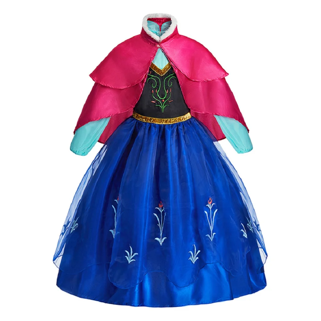 Girls Princess Dress Kids Snow Queen Cosplay Costume Halloween Party Dress Up Outfit with Wig Headband Accessories Set Book Week