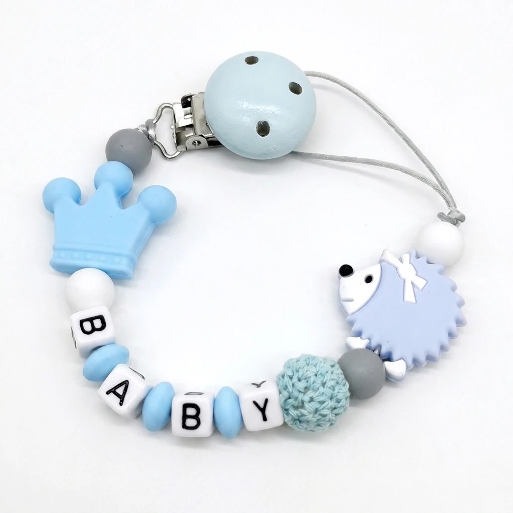Custom Baby Name Pacifier Clip BPA Free Food Grade Silicone Teether Blue Crown Hedgehog Dummy Chain Soother Leash Toddler Gift