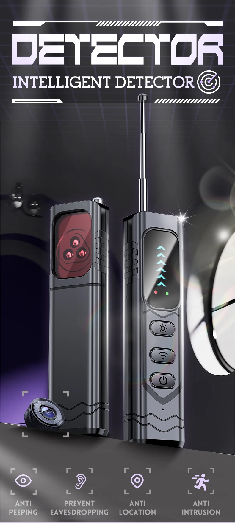 Smart Camera Detector, Anti-Eavesading, Anti-Stealing, Anti-Tracking, Very Suitable for Meeting Rooms, Families, Hotels, Cars