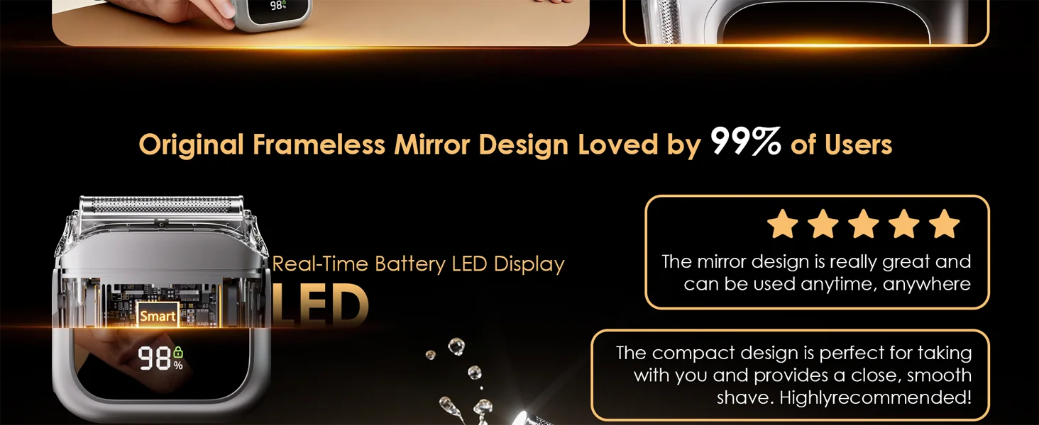 Mini Electric Smart Shaver Razor for Men with 20,000 RPM Motor,LED Display,3 Floating Blades,IPX7 Waterproof,Beard Trimmer Tool