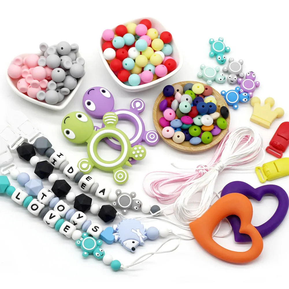 Cute-Idea Plastic Clip Cord Silicone Beads Food Grade Teething DIY Accessories Pacifier Chain BPA FREE Chewable Baby Product Toy