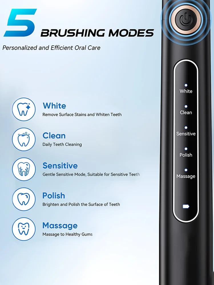 YUNCHi Y5 Sonic Electric Toothbrush Adult Timer Brush USB Rechargeable Electronic Tooth Brush Heads Replacement