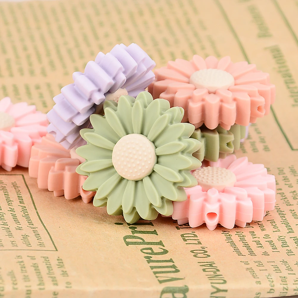 LOFCA Leaf 5pcs/10pcs Sunflower Cute Silicone Beads Daisy Food Grade Leaves Teether BPA-Free Baby Snowman Toy Chain Accessories