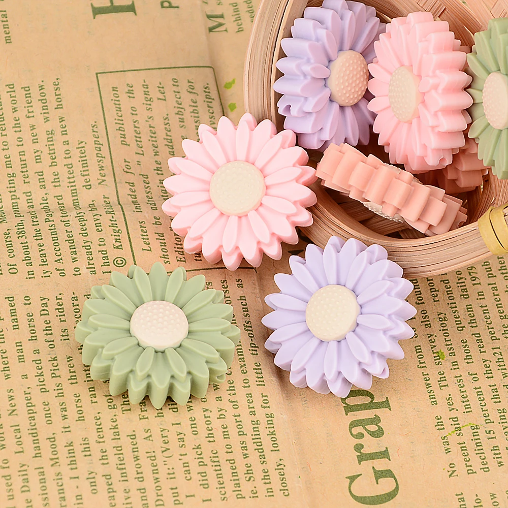 LOFCA Leaf 5pcs/10pcs Sunflower Cute Silicone Beads Daisy Food Grade Leaves Teether BPA-Free Baby Snowman Toy Chain Accessories