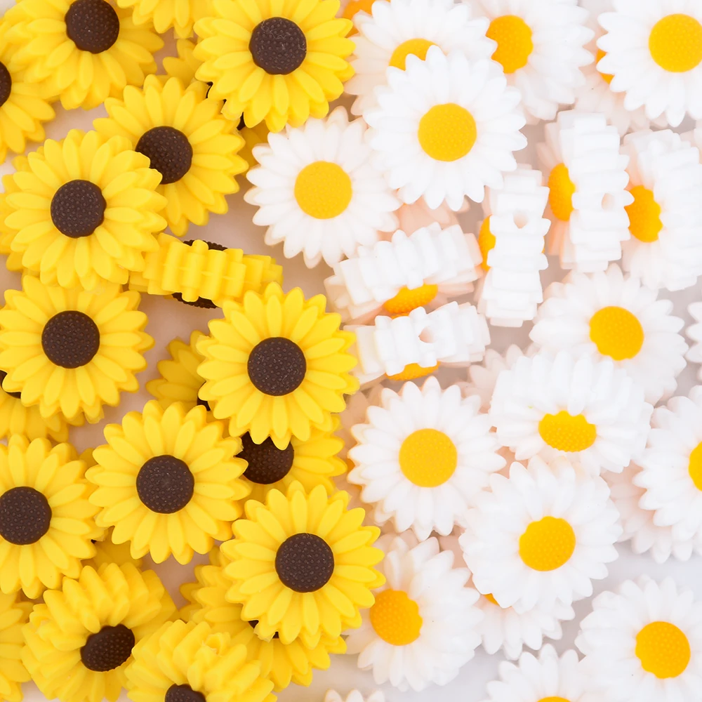 LOFCA Leaf 5pcs/10pcs Sunflower Cute Silicone Beads Daisy Food Grade Leaves Teether BPA-Free Baby Snowman Toy Chain Accessories