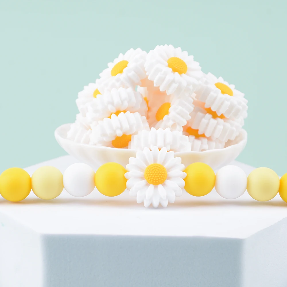 LOFCA Leaf 5pcs/10pcs Sunflower Cute Silicone Beads Daisy Food Grade Leaves Teether BPA-Free Baby Snowman Toy Chain Accessories