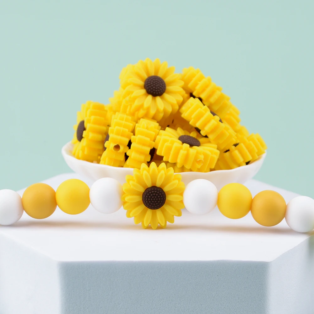 LOFCA Leaf 5pcs/10pcs Sunflower Cute Silicone Beads Daisy Food Grade Leaves Teether BPA-Free Baby Snowman Toy Chain Accessories