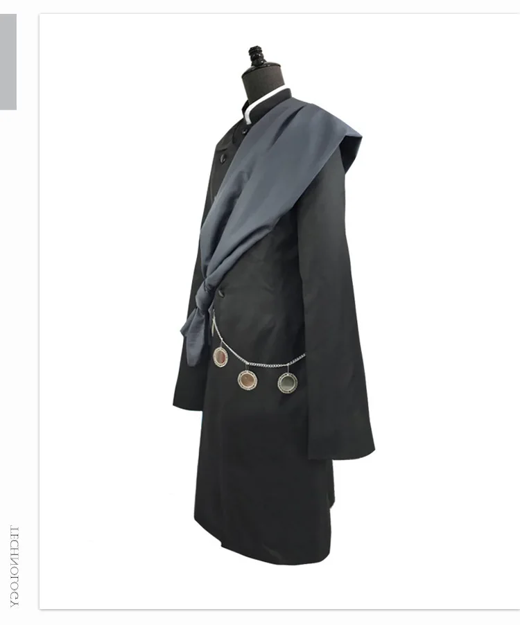 Undertaker Cosplay Costume Full Set,Gothic Vintage Long Coat With Sash Chain Top Hat Silver Wig,Halloween Carnival Fancy Outfit