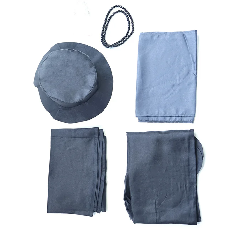 Undertaker Cosplay Costume Full Set,Gothic Vintage Long Coat With Sash Chain Top Hat Silver Wig,Halloween Carnival Fancy Outfit