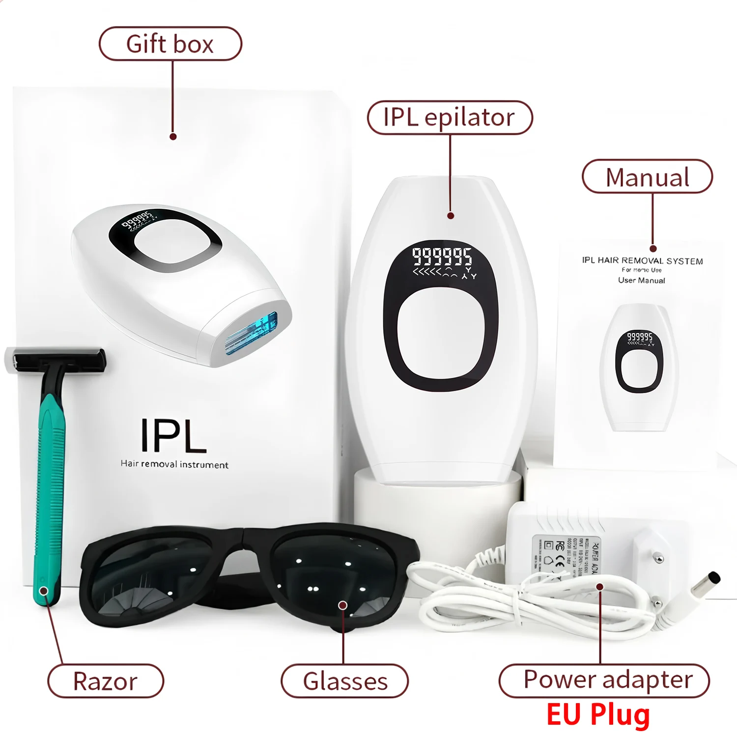Painless IPL Laser Epilator 999999 Flashes - Permanent Hair Removal for Face, Arms, Legs, and Bikini Line Painless and Effective