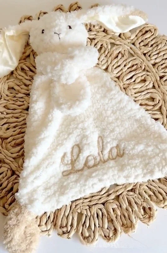 Personalized Baby Lovey Blanket Embroidered Name Bunny Security Blanket Soft Comfort Blanket Newborn Baby Shower Gift