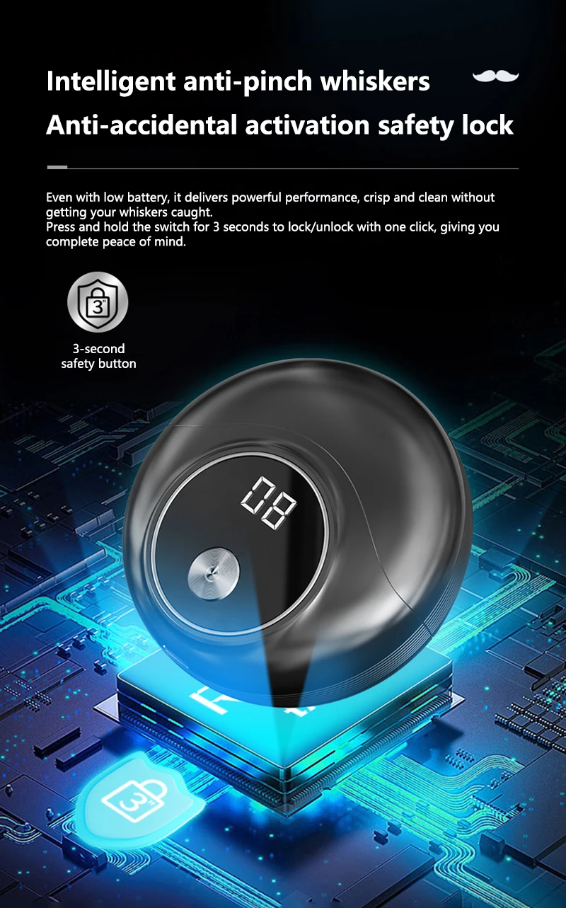 Portable Mini Electric Shaver For Men Double Ring Knife Mesh Digital LED Display USB Fast Charging Pocket Beard RazorTravel Car