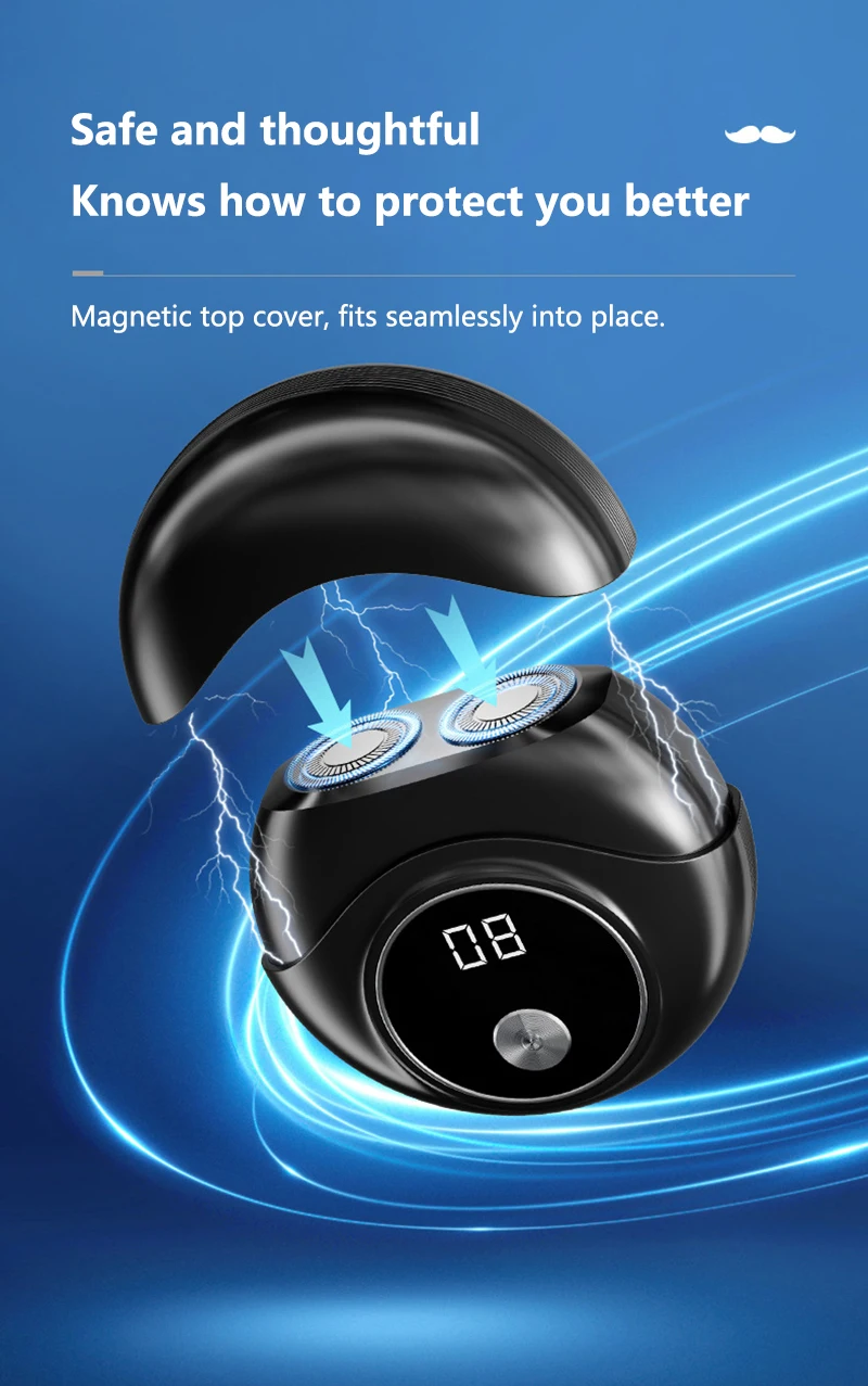 Portable Mini Electric Shaver For Men Double Ring Knife Mesh Digital LED Display USB Fast Charging Pocket Beard RazorTravel Car