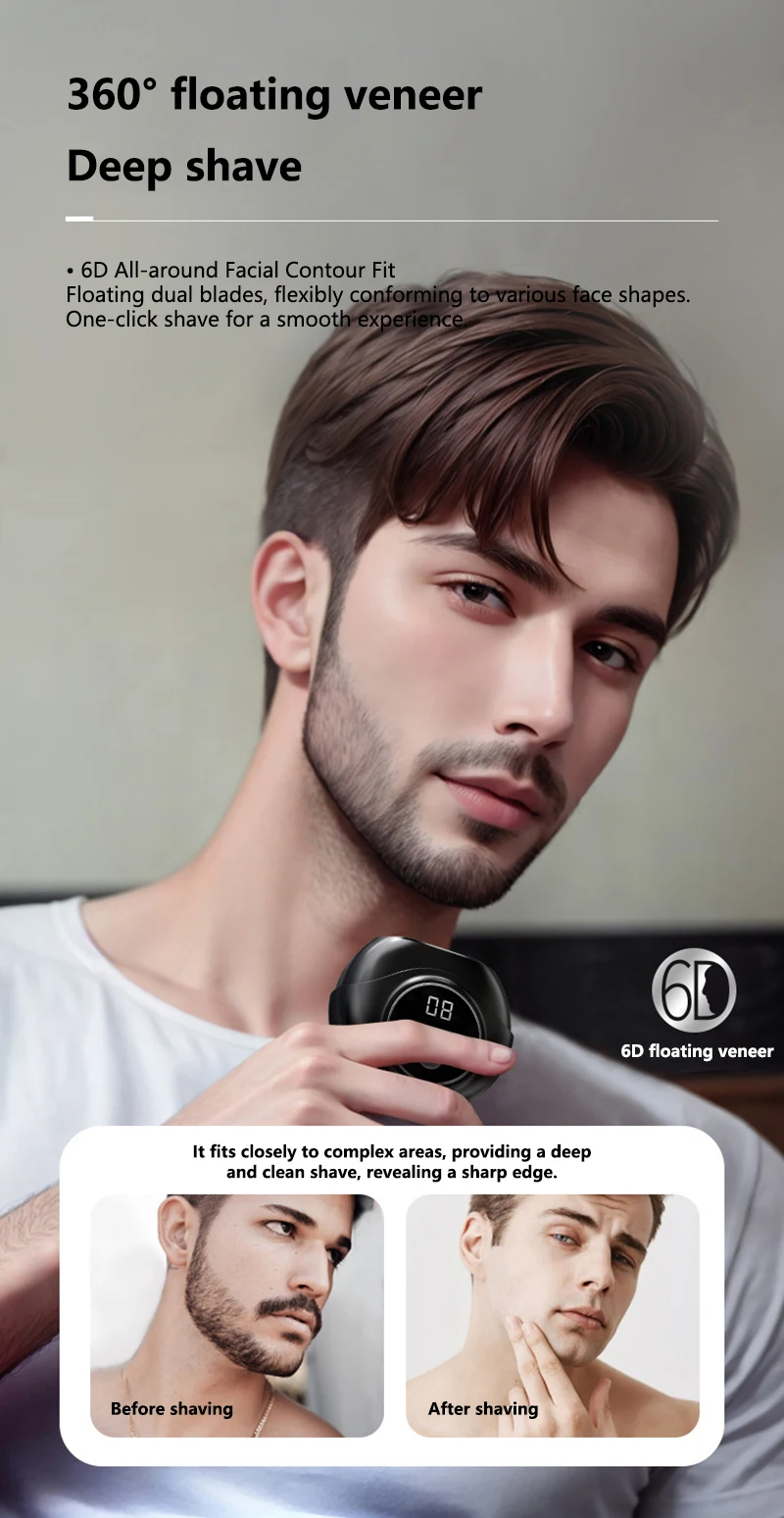 Portable Mini Electric Shaver For Men Double Ring Knife Mesh Digital LED Display USB Fast Charging Pocket Beard RazorTravel Car