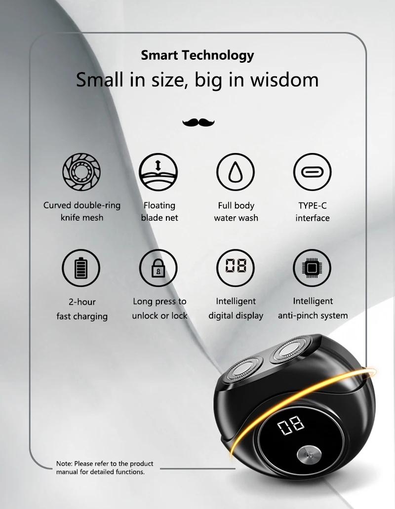 Portable Mini Electric Shaver For Men Double Ring Knife Mesh Digital LED Display USB Fast Charging Pocket Beard RazorTravel Car