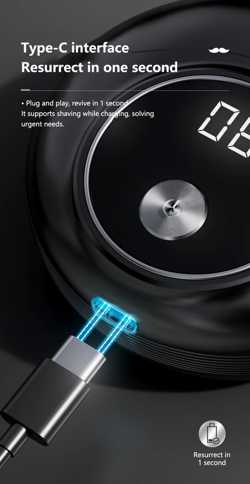Portable Mini Electric Shaver For Men Double Ring Knife Mesh Digital LED Display USB Fast Charging Pocket Beard RazorTravel Car