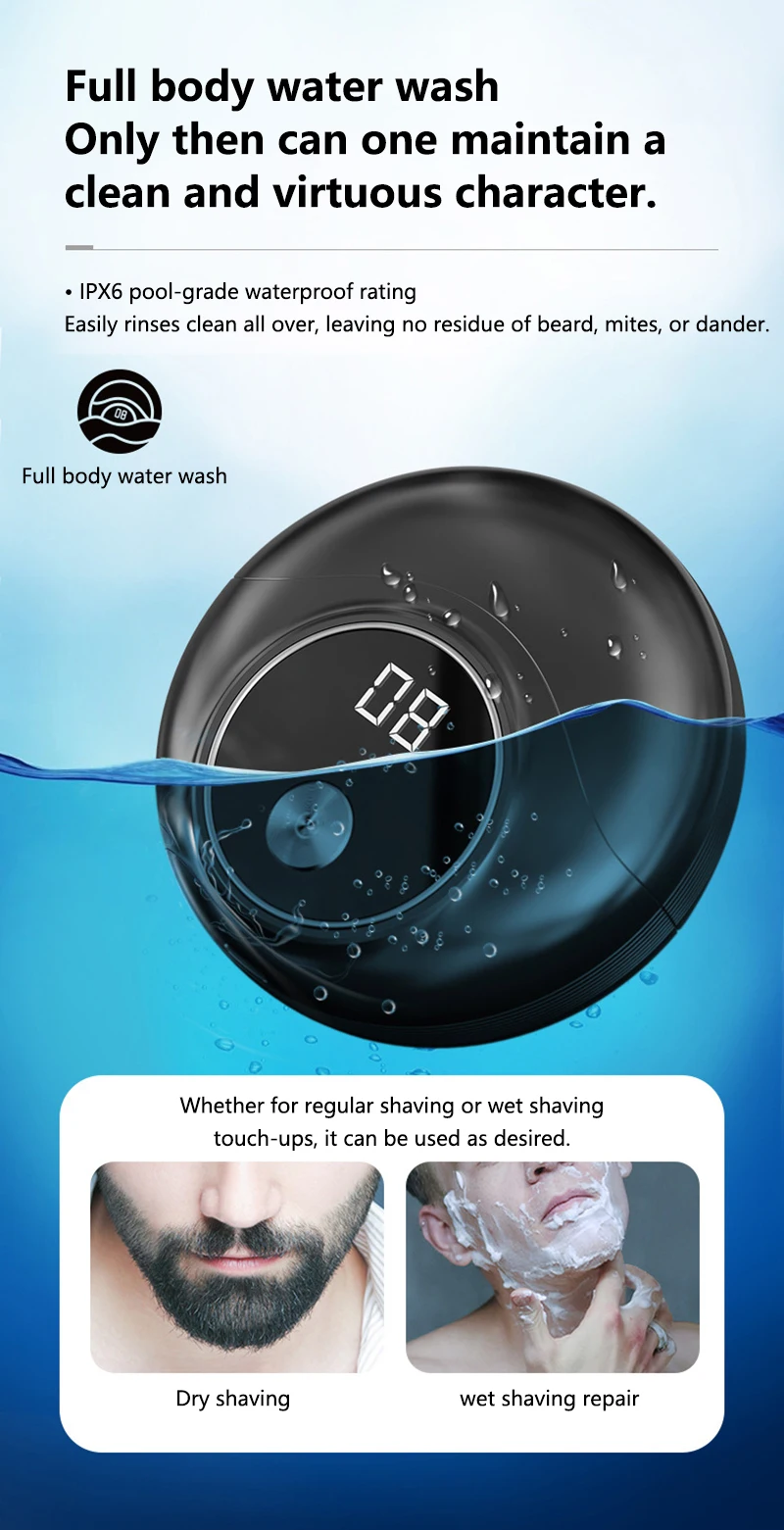 Portable Mini Electric Shaver For Men Double Ring Knife Mesh Digital LED Display USB Fast Charging Pocket Beard RazorTravel Car