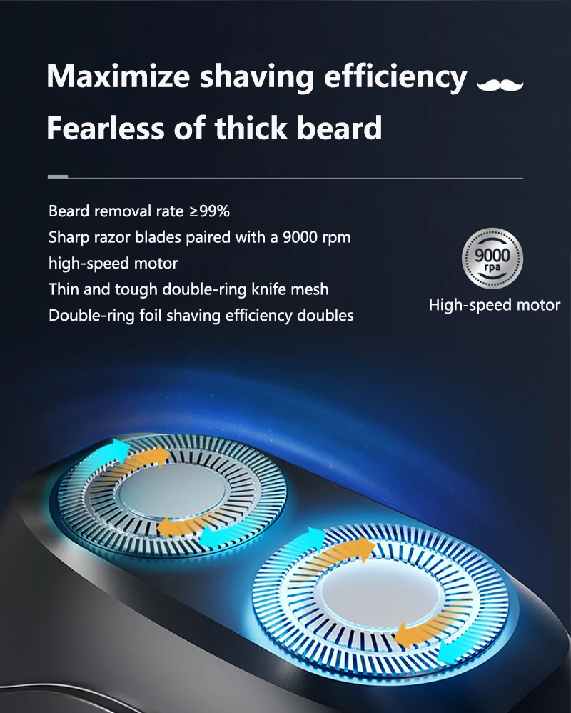 Portable Mini Electric Shaver For Men Double Ring Knife Mesh Digital LED Display USB Fast Charging Pocket Beard RazorTravel Car