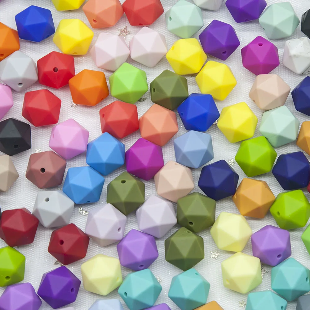 Cute-Idea 10pcs 14mm silicone icosahedron beads teething jewelry necklace bracelet chain BPA free baby product teether polygon
