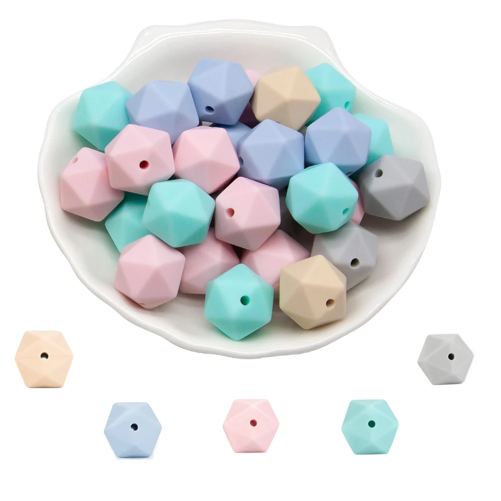 Cute-Idea 10pcs 14mm silicone icosahedron beads teething jewelry necklace bracelet chain BPA free baby product teether polygon