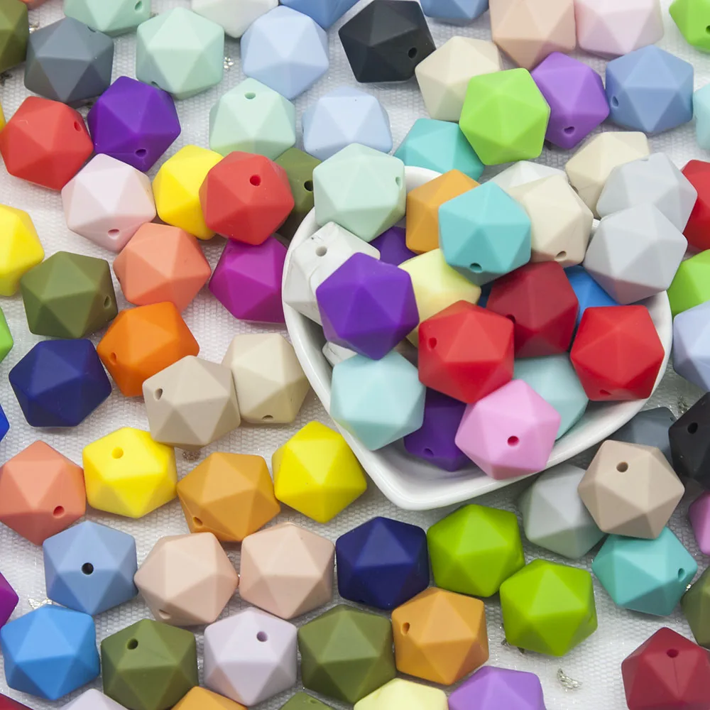 Cute-Idea 10pcs 14mm silicone icosahedron beads teething jewelry necklace bracelet chain BPA free baby product teether polygon