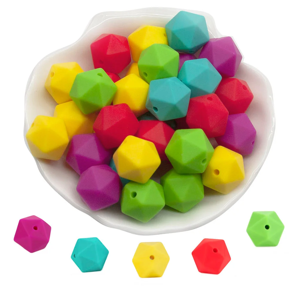Cute-Idea 10pcs 14mm silicone icosahedron beads teething jewelry necklace bracelet chain BPA free baby product teether polygon