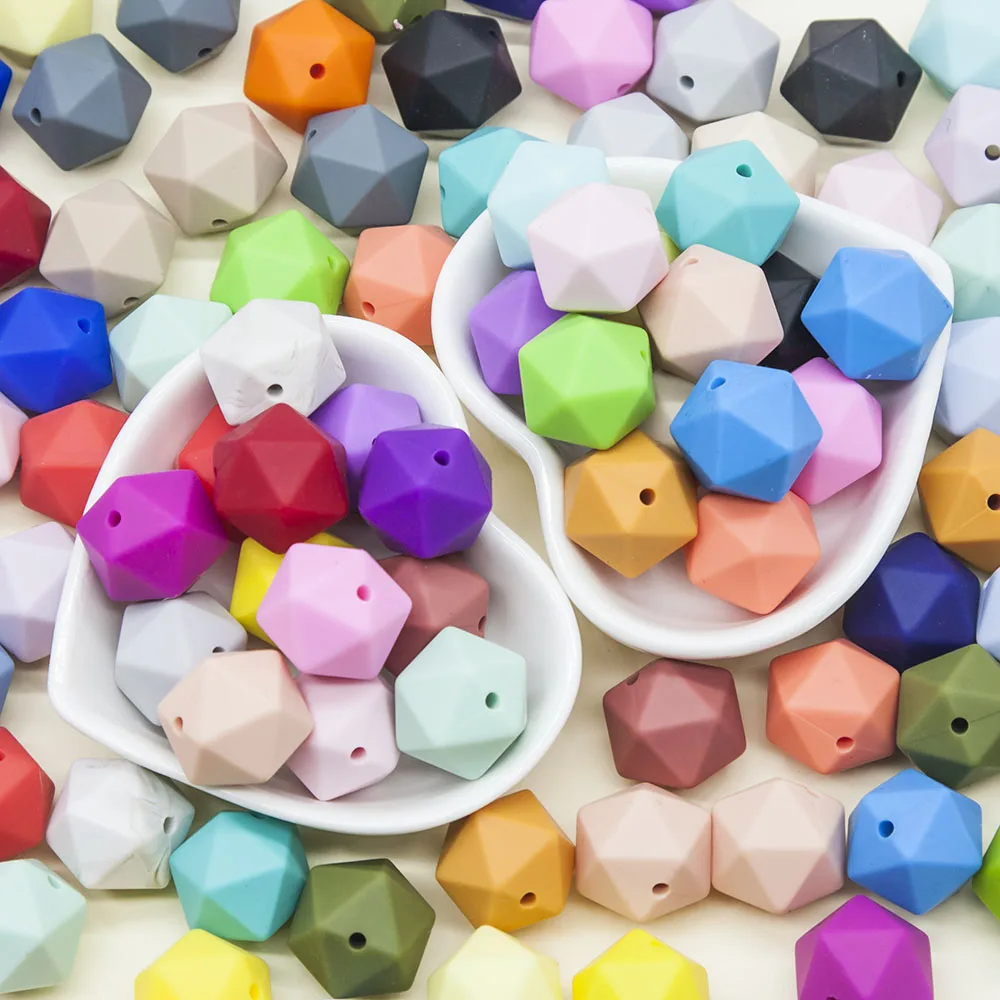 Cute-Idea 10pcs 14mm silicone icosahedron beads teething jewelry necklace bracelet chain BPA free baby product teether polygon