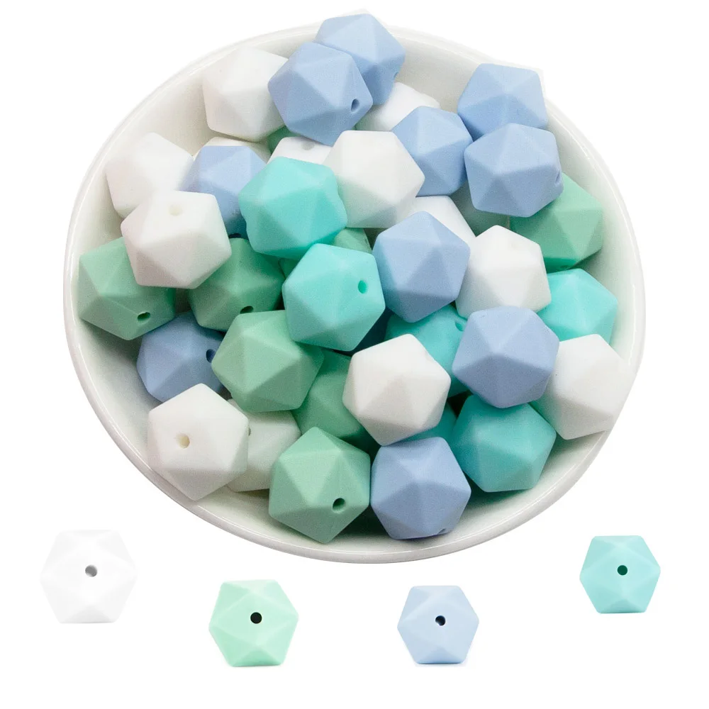 Cute-Idea 10pcs 14mm silicone icosahedron beads teething jewelry necklace bracelet chain BPA free baby product teether polygon
