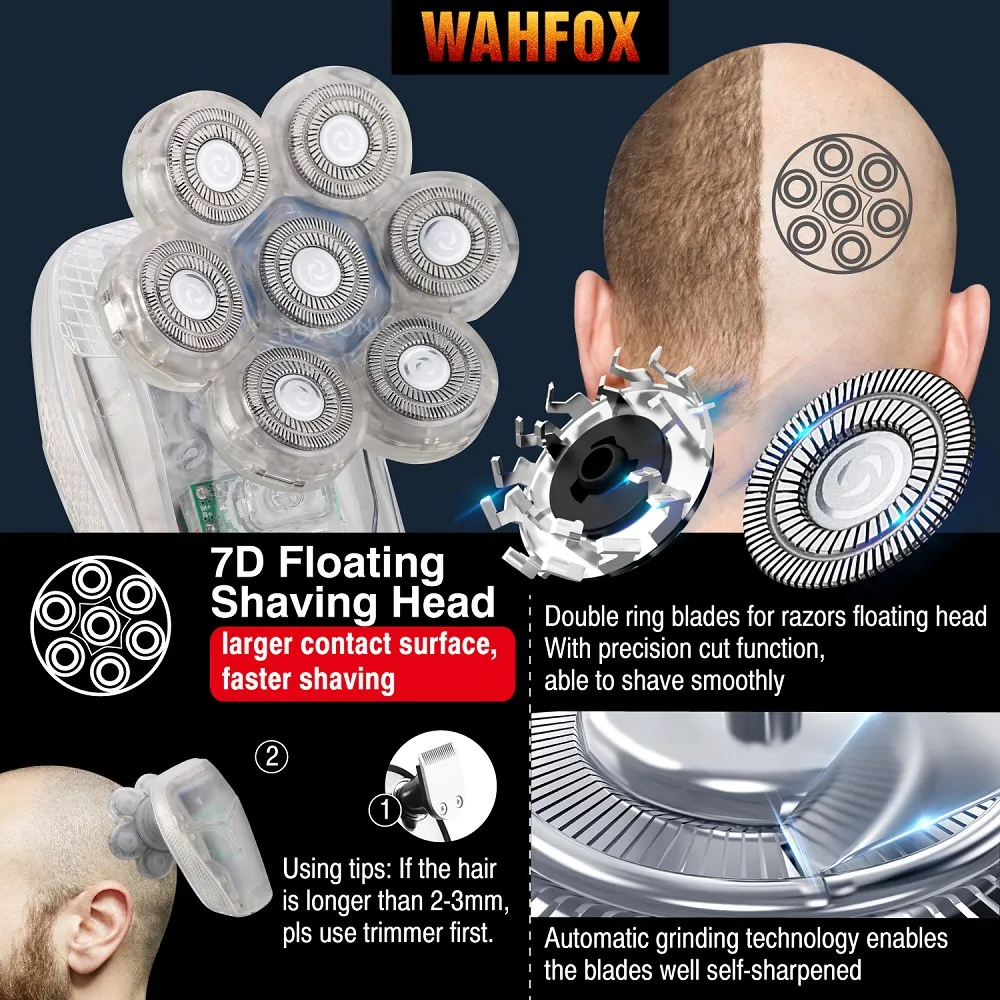 FOXSONIC Shaver For Men 7D Independently 7 Cutter Floating Head Waterproof Electric Razor Beard Trimmer For Men