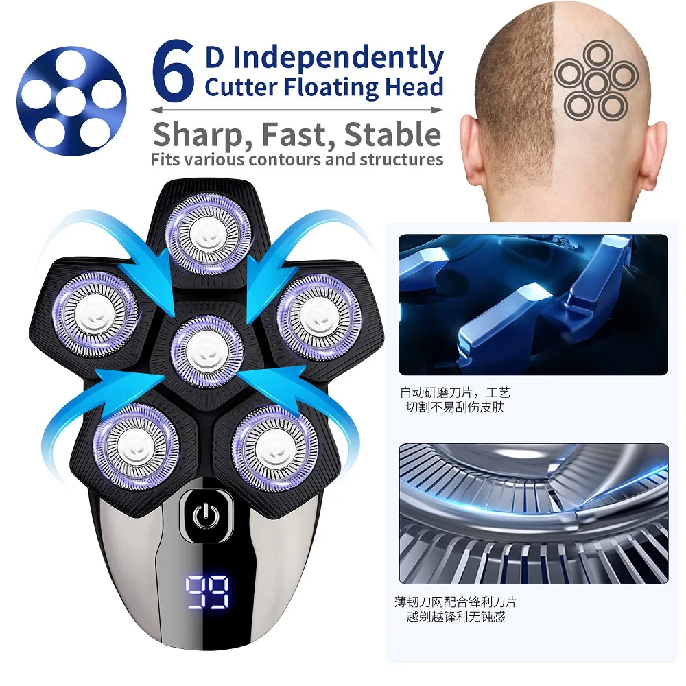 FOXSONIC Shaver For Men 7D Independently 7 Cutter Floating Head Waterproof Electric Razor Beard Trimmer For Men