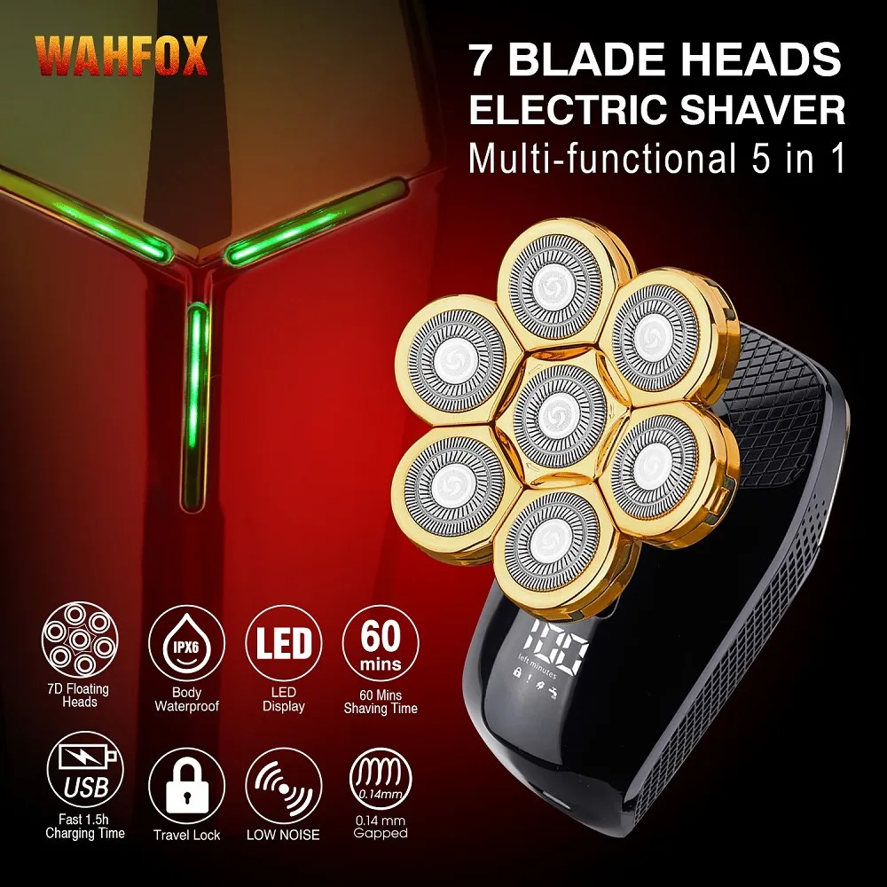 FOXSONIC Shaver For Men 7D Independently 7 Cutter Floating Head Waterproof Electric Razor Beard Trimmer For Men