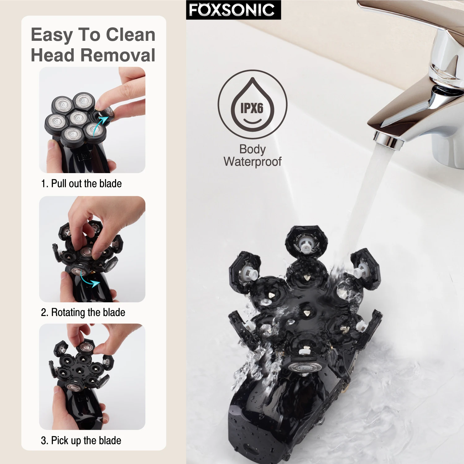 FOXSONIC Shaver For Men 7D Independently 7 Cutter Floating Head Waterproof Electric Razor Beard Trimmer For Men