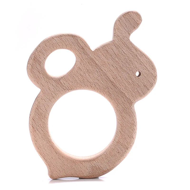 1Pcs Beech Wooden Teether Animal Shape Wood Teething for Baby Molar Rod Toys Wood Necklace Pendant Baby Chew Teether