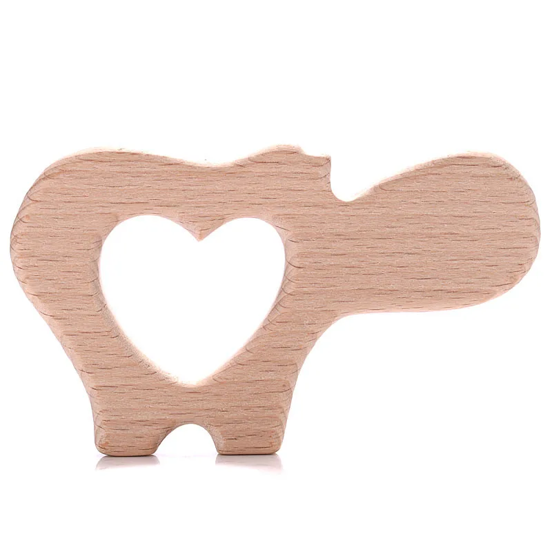 1Pcs Beech Wooden Teether Animal Shape Wood Teething for Baby Molar Rod Toys Wood Necklace Pendant Baby Chew Teether