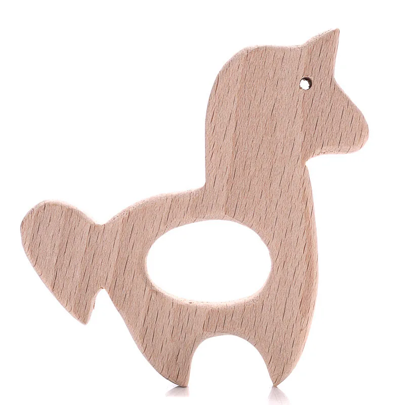 1Pcs Beech Wooden Teether Animal Shape Wood Teething for Baby Molar Rod Toys Wood Necklace Pendant Baby Chew Teether