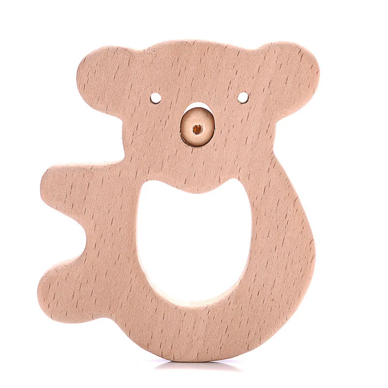 1Pcs Beech Wooden Teether Animal Shape Wood Teething for Baby Molar Rod Toys Wood Necklace Pendant Baby Chew Teether