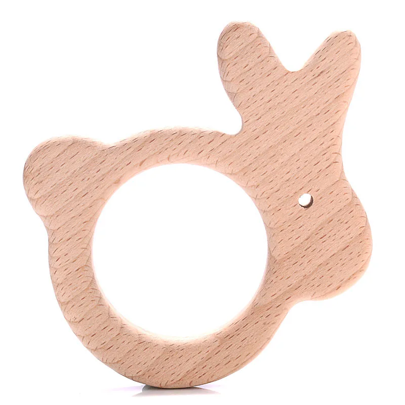 1Pcs Beech Wooden Teether Animal Shape Wood Teething for Baby Molar Rod Toys Wood Necklace Pendant Baby Chew Teether