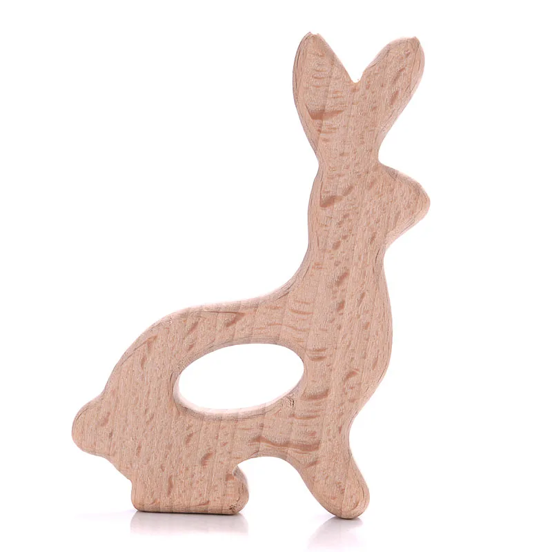1Pcs Beech Wooden Teether Animal Shape Wood Teething for Baby Molar Rod Toys Wood Necklace Pendant Baby Chew Teether