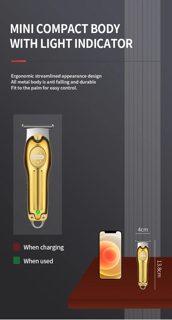 Kemei Professional Hair Trimmer Gold Clipper Men Rechargeable Barber Cordless Hair Cutting Machine Men 0mm Bareheaded T-blade