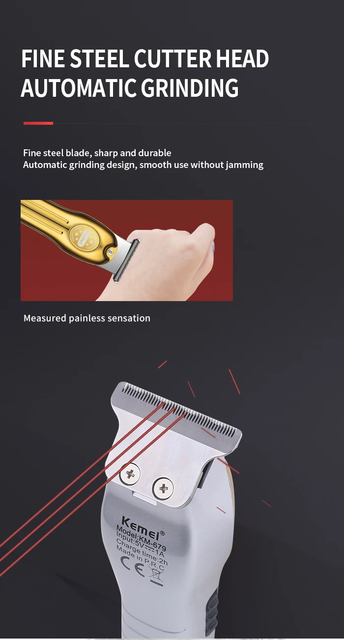Kemei Professional Hair Trimmer Gold Clipper Men Rechargeable Barber Cordless Hair Cutting Machine Men 0mm Bareheaded T-blade
