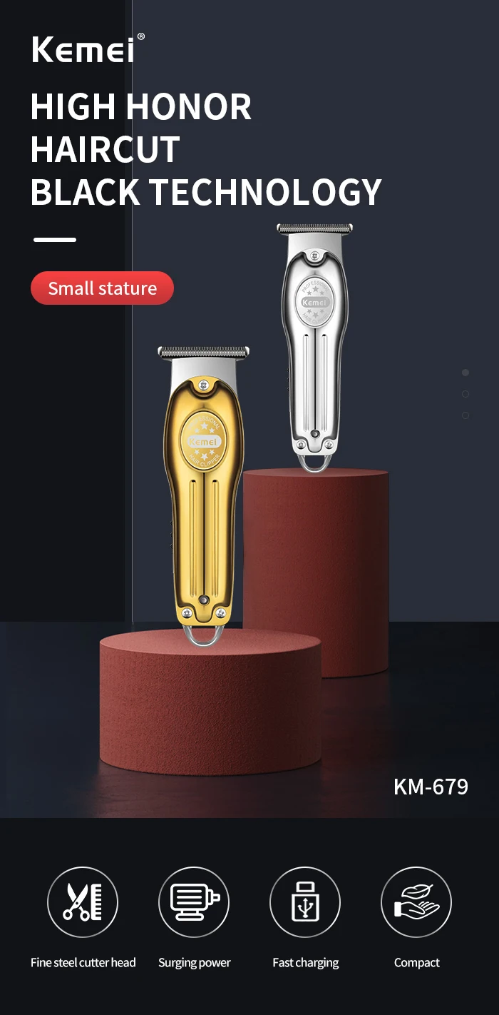 Kemei Professional Hair Trimmer Gold Clipper Men Rechargeable Barber Cordless Hair Cutting Machine Men 0mm Bareheaded T-blade