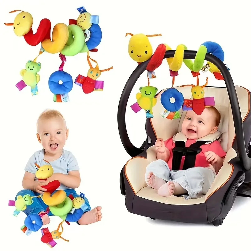 Caterpillar Baby Stroller Spiral Hanging Early Learning Toy with BB Squeaker Crinkle Paper for Crib Car Seat Infant 0-12 Months