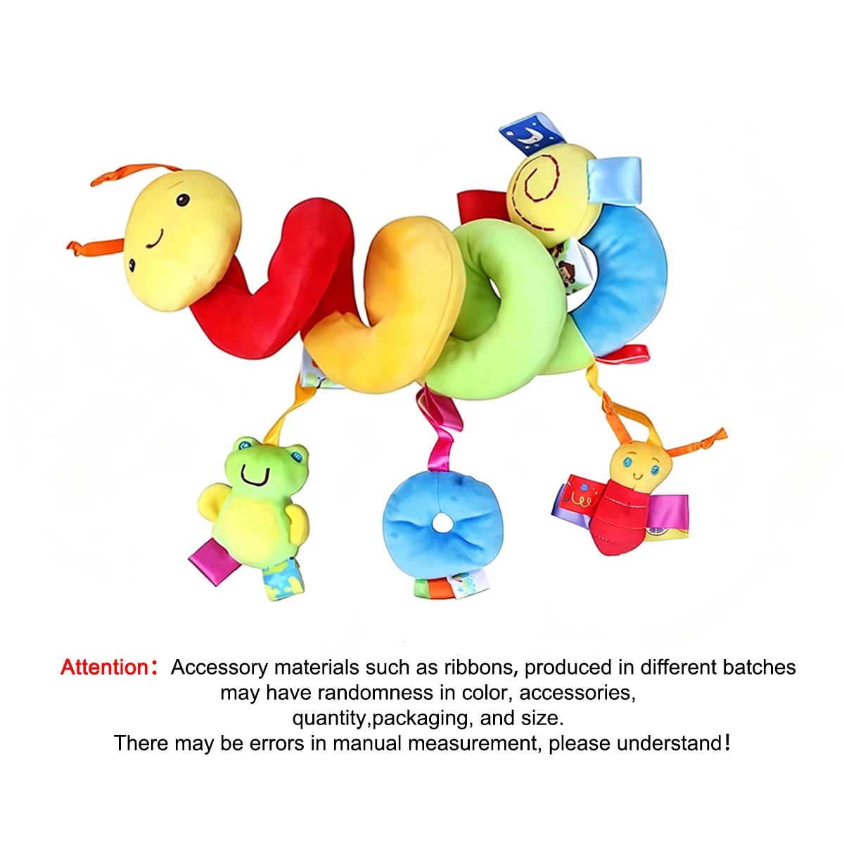 Caterpillar Baby Stroller Spiral Hanging Early Learning Toy with BB Squeaker Crinkle Paper for Crib Car Seat Infant 0-12 Months