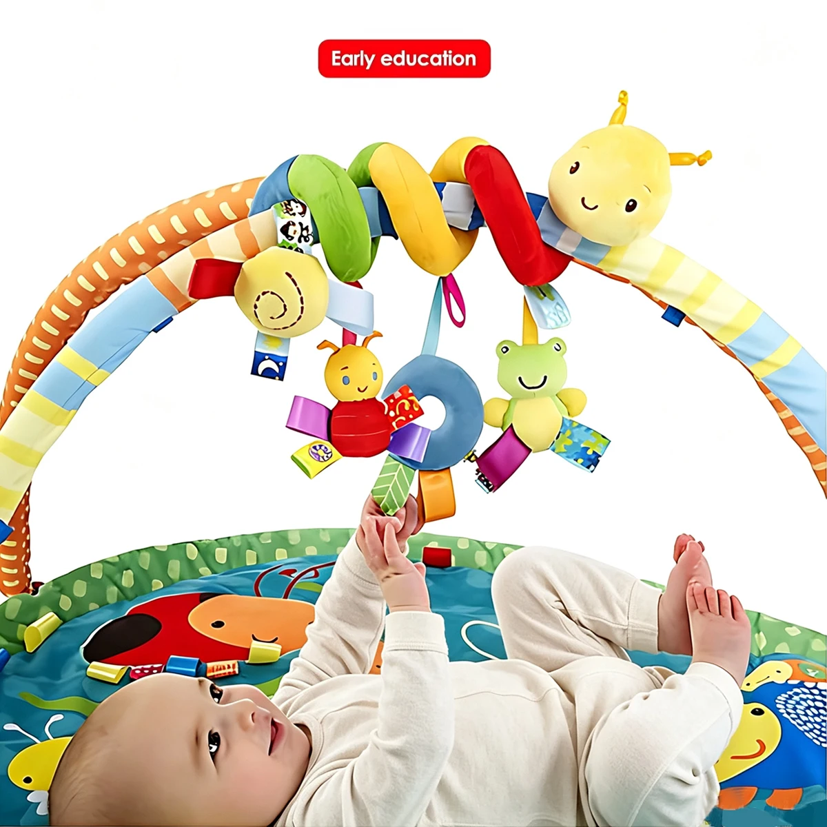 Caterpillar Baby Stroller Spiral Hanging Early Learning Toy with BB Squeaker Crinkle Paper for Crib Car Seat Infant 0-12 Months