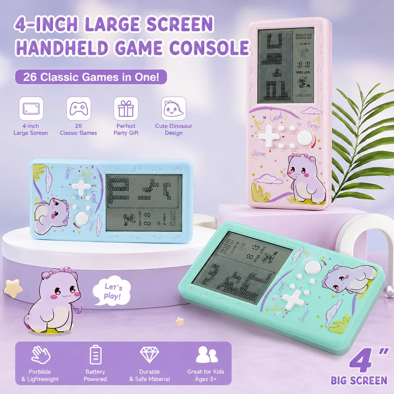 4" Large Screen Handheld Game Console 26 Classic Games Retro Portable Gaming Device Christmas Gift