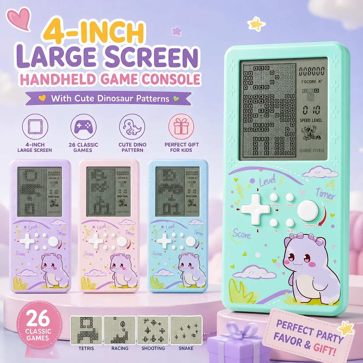 4" Large Screen Handheld Game Console 26 Classic Games Retro Portable Gaming Device Christmas Gift
