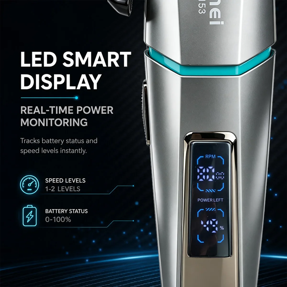 Kemei KM-2153 Clippers for Men LED Display Fade Blade 8000RPM 2000mAh 2-Speed 5W DC Motor Professional Hair Cutting Machine